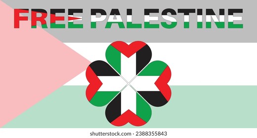 Cartel de texto de Palestina Libre con corazón de bandera floral. Ilustración vectorial.