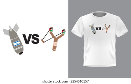 Free Palestine t-shirt design. Missiles vs Slingshot