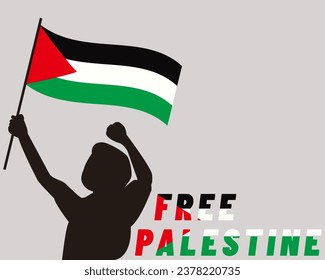 Free Palestine vector illustration with a child holding a Palestinian flag. Pray for Palestine flag wallpapers, posters, brochures, banners, t-shirts