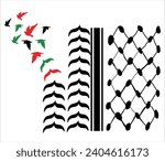 Free Palestine! We stand with Palestine! Palestine keffiyeh with flying birds, palestine flag colors