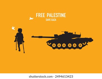 Niño de Gaza, valiente niño palestino se enfrenta a tanque militar colonial y inutiliza a niños y niñas con expresión enojada concepto de ilustración