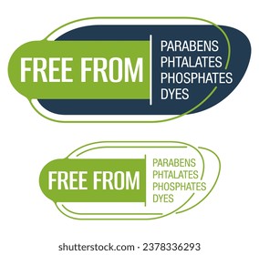 Free from parabens, phtalates, phosphates, dyes - horizontal badge for products packaging. Vector badge. 

Handmade vector, without any AI tools.