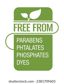 Free from parabens, phtalates, phosphates, dyes - vertical rectangle emblem for products packaging