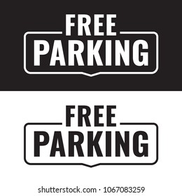 Free parking. Badge, mark, stamp. Flat vector illustrations on white and black background.