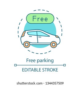 Free parking concept icon. Amenities for guests. Car parking space, rent auto, valet service. Hotel extra options idea thin line illustration. Vector isolated outline drawing. Editable stroke