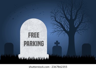 Free parking is dead. Grave concept symbolizing availability of parking spaces in cities.
