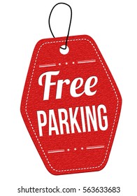 Free parking red leather label or price tag on white background, vector illustration