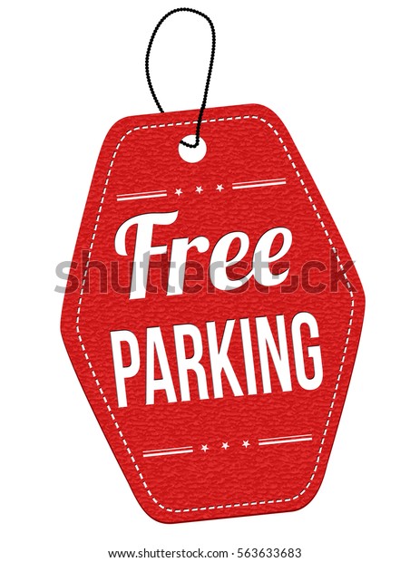 Free parking red leather label or price tag\
on white background, vector\
illustration