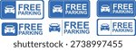 Free Parking Sign Icon Set – Blue Car Parking Area Labels, Public Vehicle Parking Symbol Boards, Road Traffic Information Vector Collection
