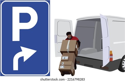 Free parking sign for loading and unloading