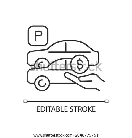 Free parking spots linear icon. Provide parking for employees. Offering privileges. Thin line customizable illustration. Contour symbol. Vector isolated outline drawing. Editable stroke