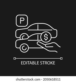 Free Parking Spots White Linear Icon For Dark Theme. Access To Company-paid Spaces For Vehicles. Thin Line Customizable Illustration. Isolated Vector Contour Symbol For Night Mode. Editable Stroke