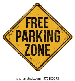 Free parking zone vintage rusty metal sign on a white background, vector illustration