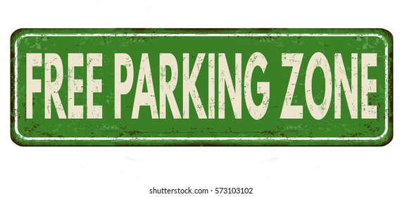 Free parking zone vintage rusty metal sign on a white background, vector illustration