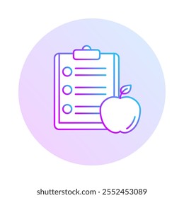 Ícone de Relatório de Nutrição Pessoal Gratuito - Clipboard com Apple Representando Orientação Nutricional