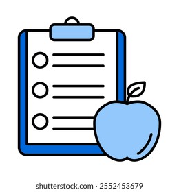 Ícone de Relatório de Nutrição Pessoal Gratuito - Clipboard com Apple Representando Orientação Nutricional