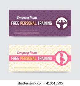 Free personal training, gift voucher design for gym, fitness club, vector illustration