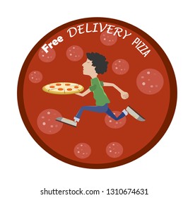 free pizza delivery guy with a tray of running vector