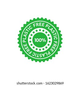 Free plastic 100 percent green sticker. Eco friendly concept design element. Vector stock illustration.