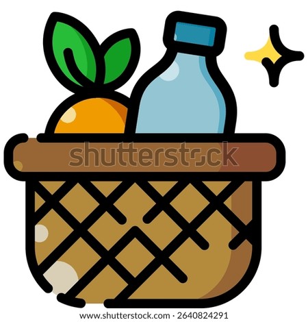 Free Plastic Icon Depicting A Basket With Fruits And Water Bottle Showcasing A Fresh And Healthy Theme