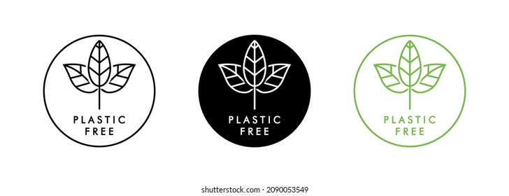 Free Plastic Icon - No BHA Vector. Plastic Free. 100 Percent Biodegradable And Compostable Icon. 100 Percent Plastic Free Emblem For Packaging Eco-friendly And Organic Products.