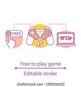 Free to play concept icon. Digital entertainment. Play games idea thin line illustration. Online casino. Vector isolated outline drawing. Editable stroke