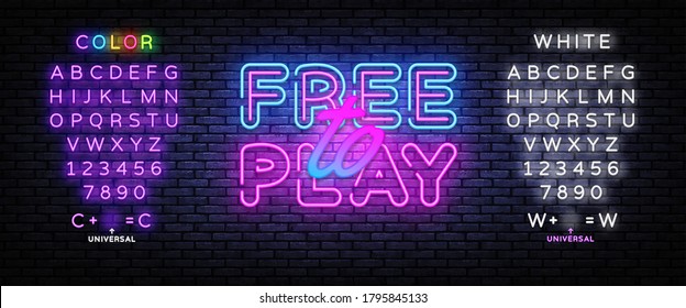 Free to Play Neon Text Vector. Play Game neon sign, design template, modern trend design, night signboard, night bright advertising, light banner, light art. Vector. Editing text neon sign