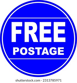 Free postage writing in a blue circle for a sticker or logo