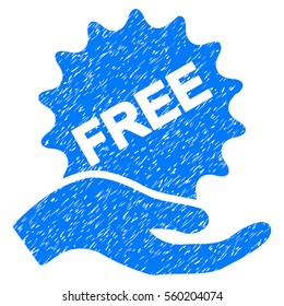 Free Present grainy textured icon for overlay watermark stamps. Flat symbol with scratched texture. Dotted vector blue ink rubber seal stamp with grunge design on a white background.