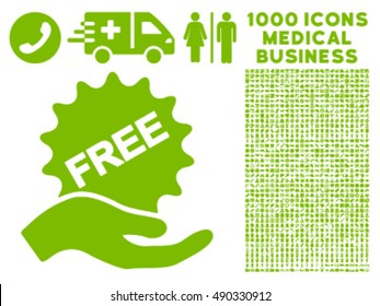 Free Present icon with 1000 medical business eco green vector pictographs. Collection style is flat symbols, white background.