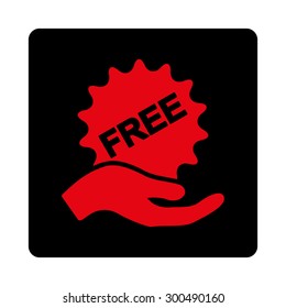 Free present icon. This flat rounded square button uses intensive red and black colors and isolated on a white background.