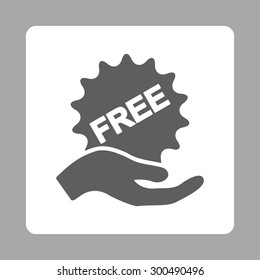 Free present icon. This flat rounded square button uses dark gray and white colors and isolated on a silver background.