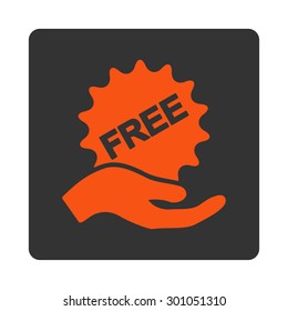Free present icon. This flat rounded square button uses orange and gray colors and isolated on a white background.