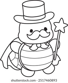 Free printable cute turtle for kindergarten.
Preschool outline printable education turtle animal.
Turtle wearing magician costume