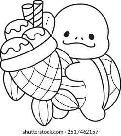 Free printable cute turtle for kindergarten.
Preschool outline printable education turtle animal.
Turtle hugging an ice cream taiyaki