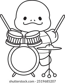 Free printable cute turtle for kindergarten.
Preschool outline printable education turtle animal.
Turtle playing a  drum in the band