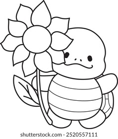 Free printable cute turtle for kindergarten.
Preschool outline printable education turtle animal.
Turtle bring a big sun flower