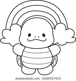 Free printable cute turtle for kindergarten.
Preschool outline printable education turtle animal.
Turtle in front of a rainbow and clouds