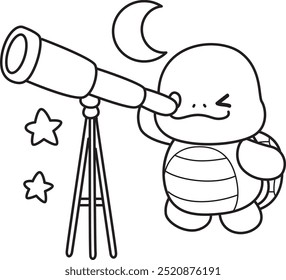 Free printable cute turtle for kindergarten.
Preschool outline printable education turtle animal.
Turtle wearing telescope to see a moon and stars