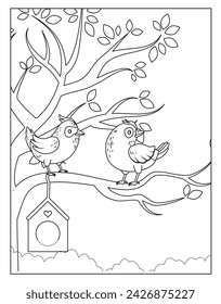 FREE Printable Spring Coloring Pages – Birds coloring page.