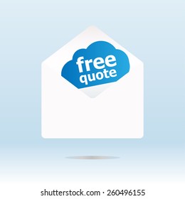 free quote on blue cloud, paper mail envelope