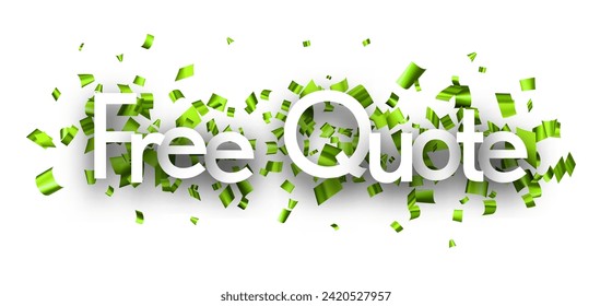 Free quote sign with green cut out foil ribbon confetti background. Design element. Vector illustration.