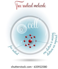 Free radical molecule with one missing electron inside the human cell