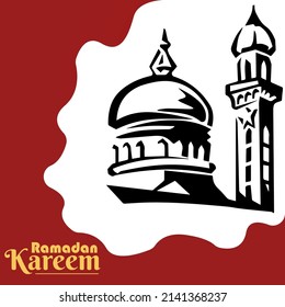 Free Ramadan Poster eps file with Mosque. Vector Design with red , orange , white color.