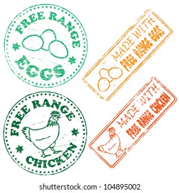 Free range chicken and eggs rubber stamp illustrations