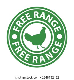 free range chicken, green rubber stamp, vector illustraion