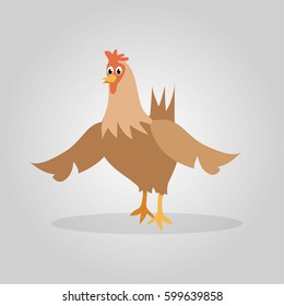 free range chicken running around spreading and flapping its wings
