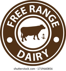 free range dairy, brown rubber stamp with cow, vector illustraion