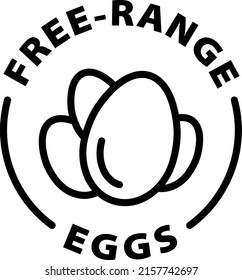 Free Range Eggs Black Outline Badge Icon Label Isolated Vector On Transparent Background	