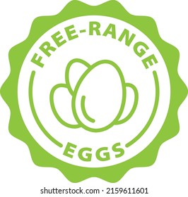 Free Range Eggs Green Stamp Outline Badge Icon Label Isolated Vector On Transparent Background